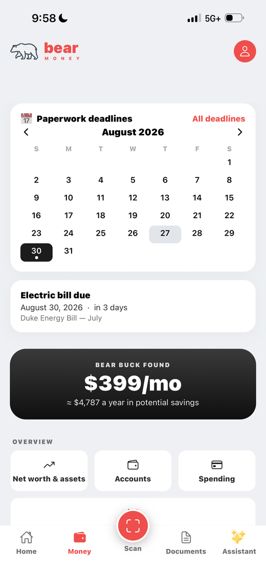 bear money paperwork deadlines calendar