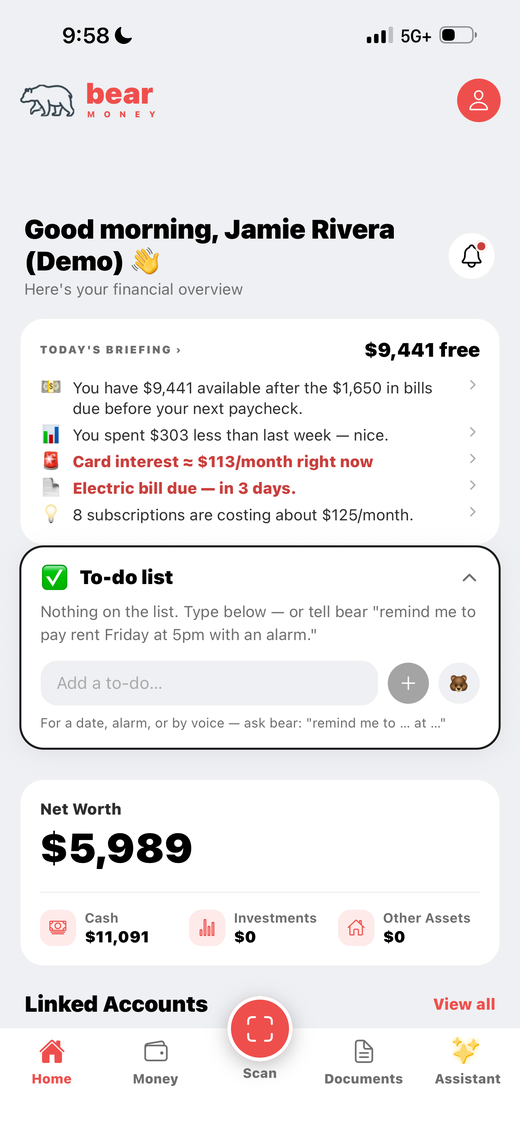 bear money home — today's briefing and to-do list